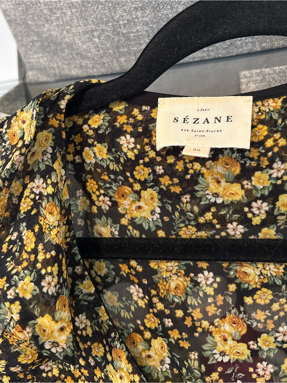 Sezane Irena Floral Short Sleeve Blouse Top Ruffle 36 - Picture 4 of 7